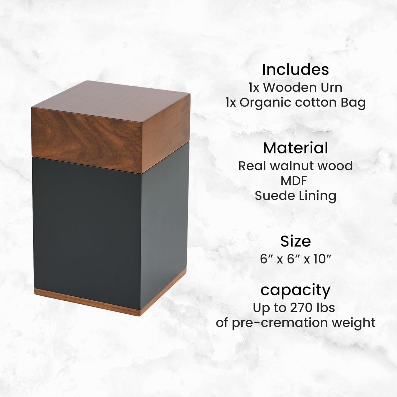 Secondary Images for AspenStudio Black Walnut Wooden Cremation Urn for Human Ashes Handcrafted TSA Approved…