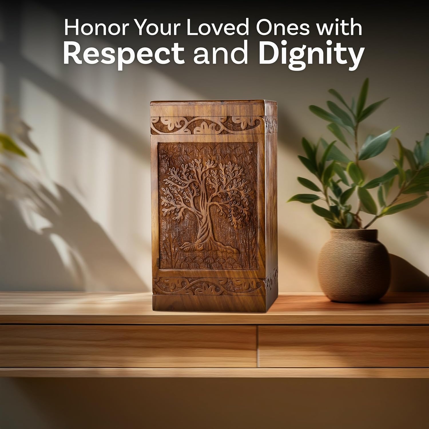 Emphasizes the product's ability to honor loved ones with respect and dignity, appealing to customers' emotional need for a meaningful way to remember the deceased.