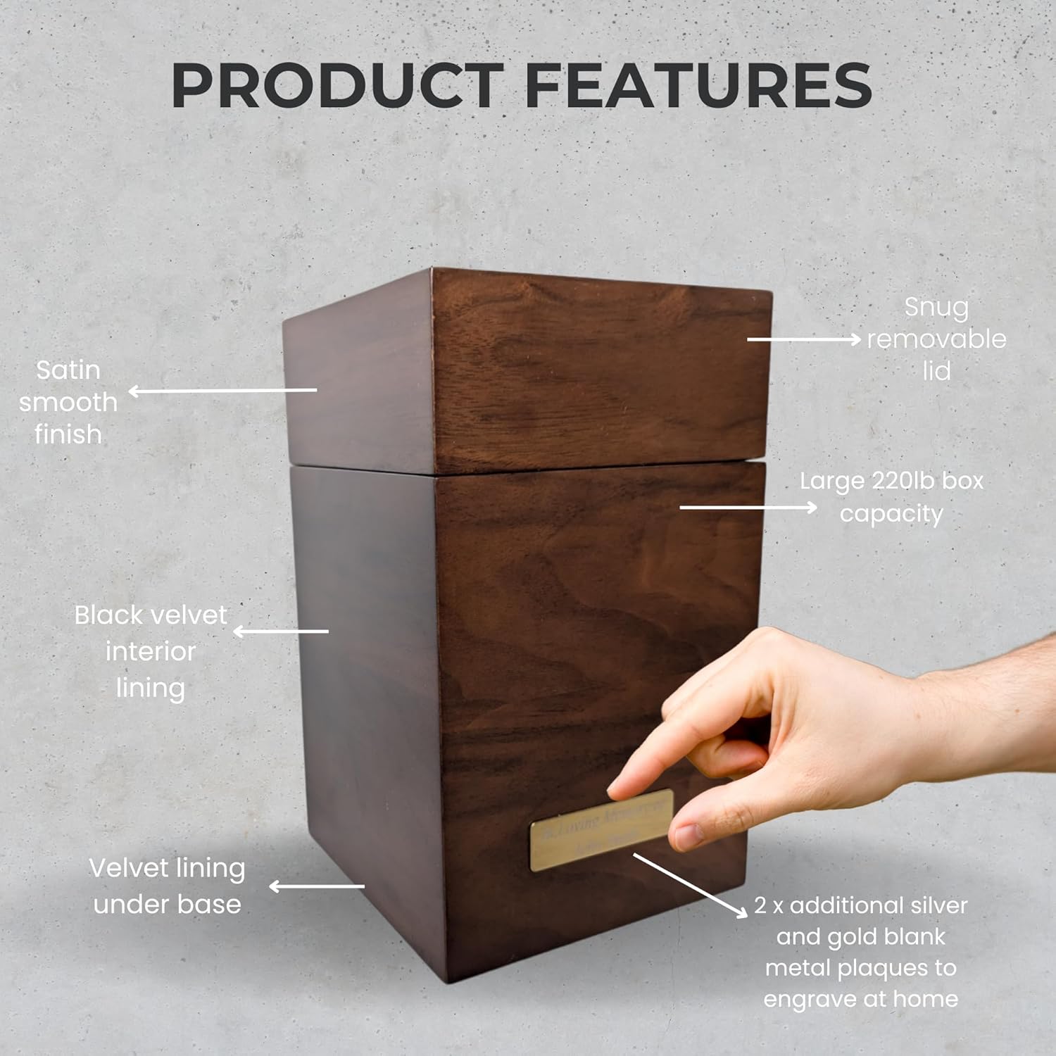 Highlights the key features and components of the wooden box product to inform potential buyers about its design and functionality.