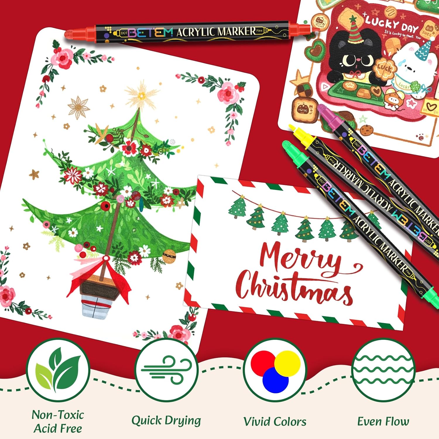 Secondary Images for Betem 24 Colors Dual Tip Acrylic Paint Pens Markers