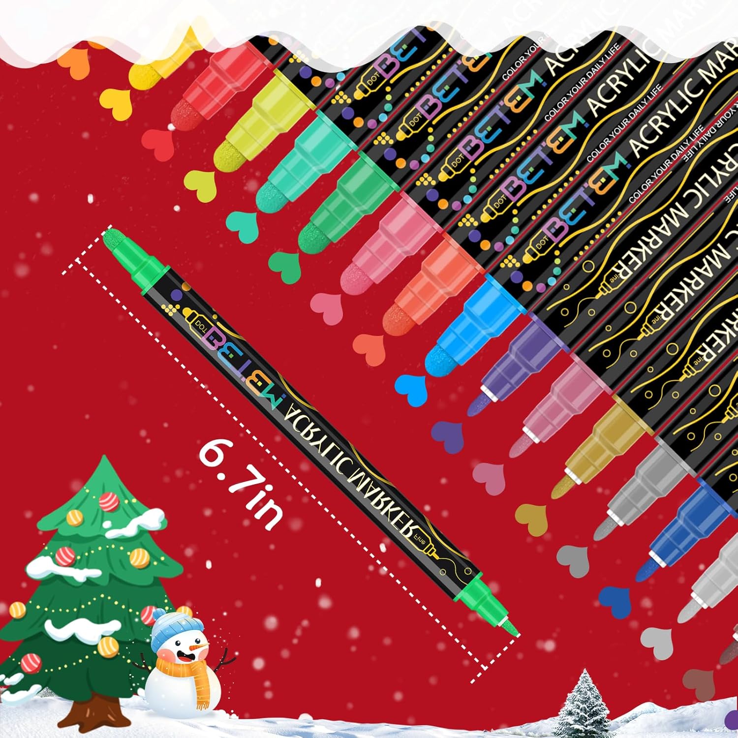 Informs customers about the exact length of the marker, helping them understand its size and portability. Associates the product with the Christmas season, suggesting it as a potential gift or…
