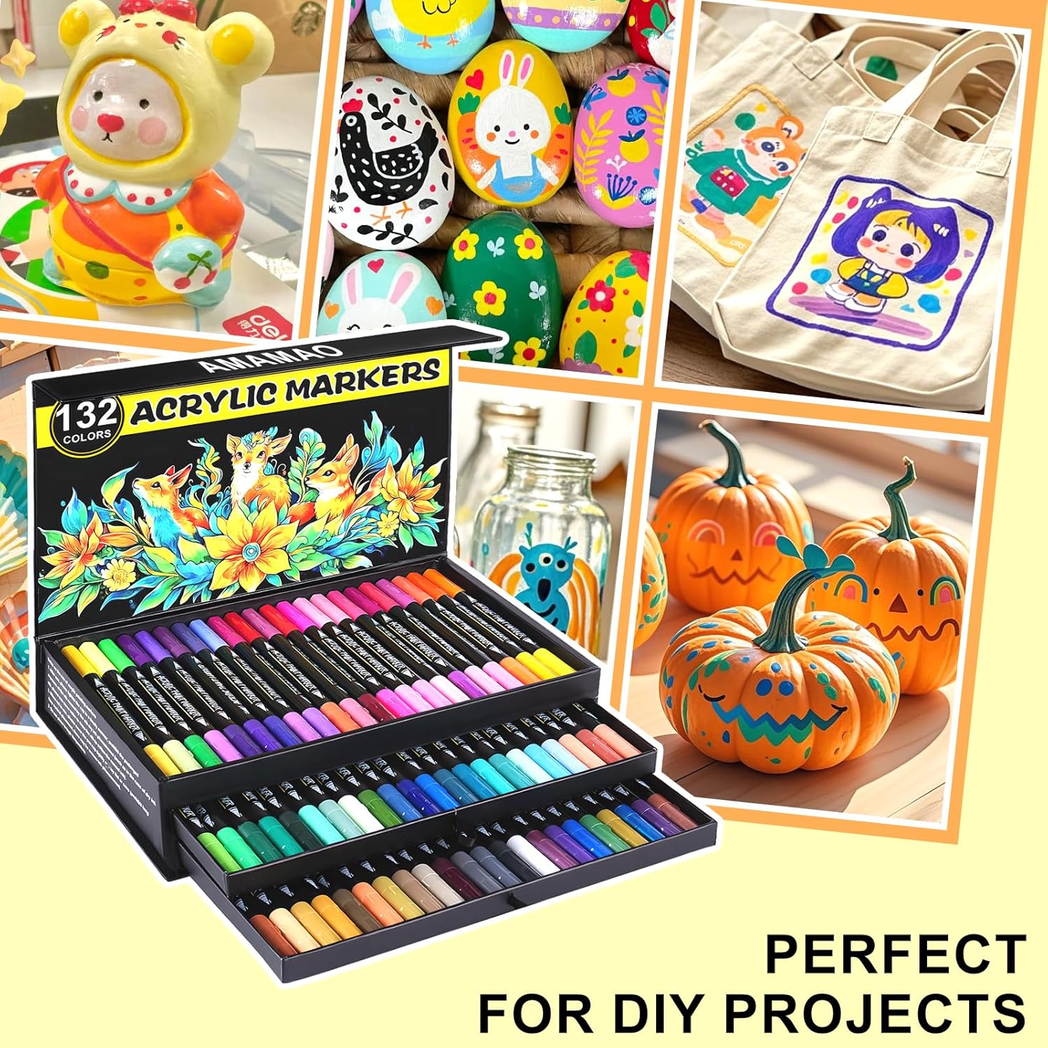 Secondary Images for Amamao 132 Colors Acrylic Paint Markers Pens Set