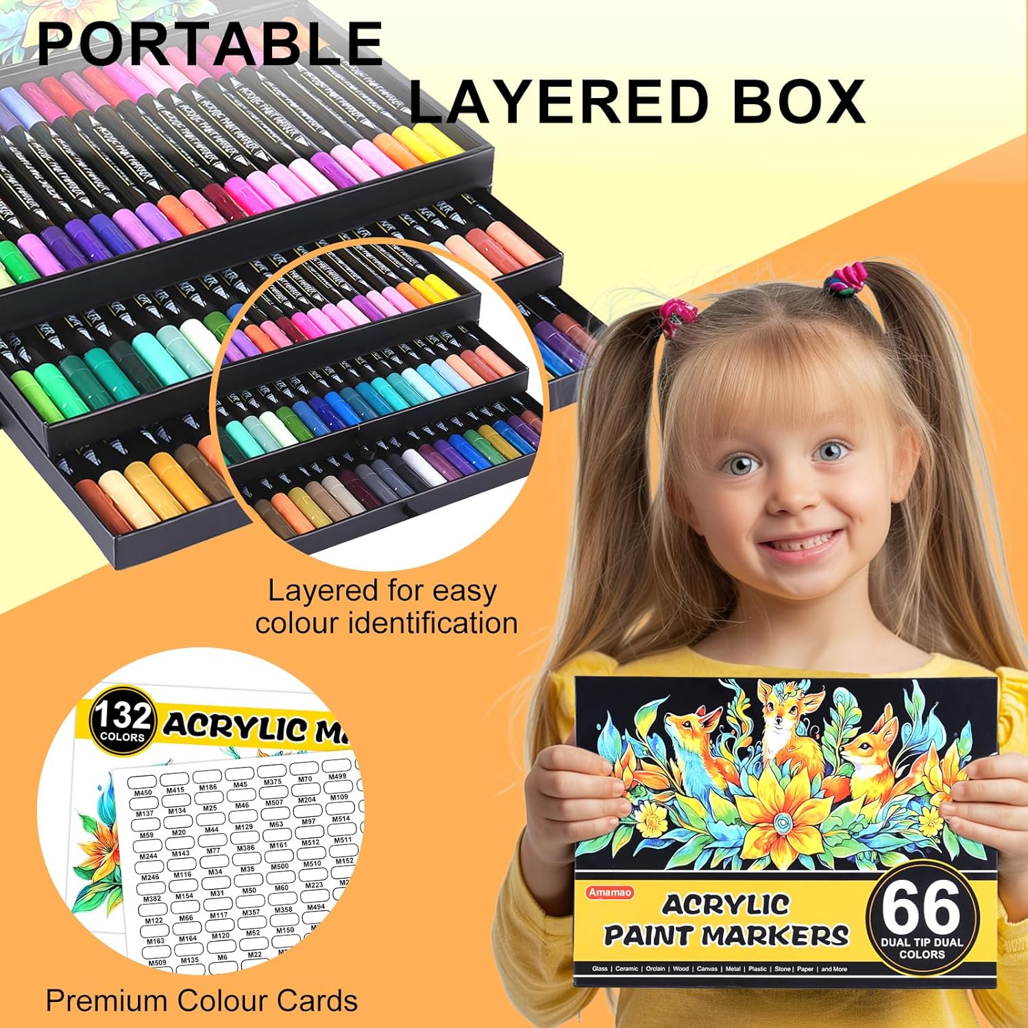 Secondary Images for Amamao 132 Colors Acrylic Paint Markers Pens Set