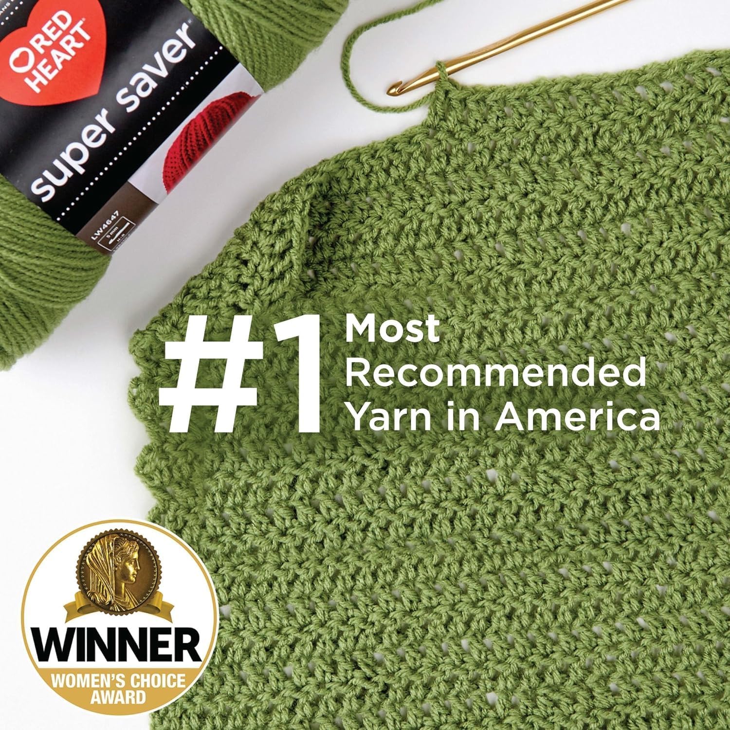 Highlights the yarn's status as the #1 most recommended in America and its Women's Choice Award, building credibility and trust with potential buyers.