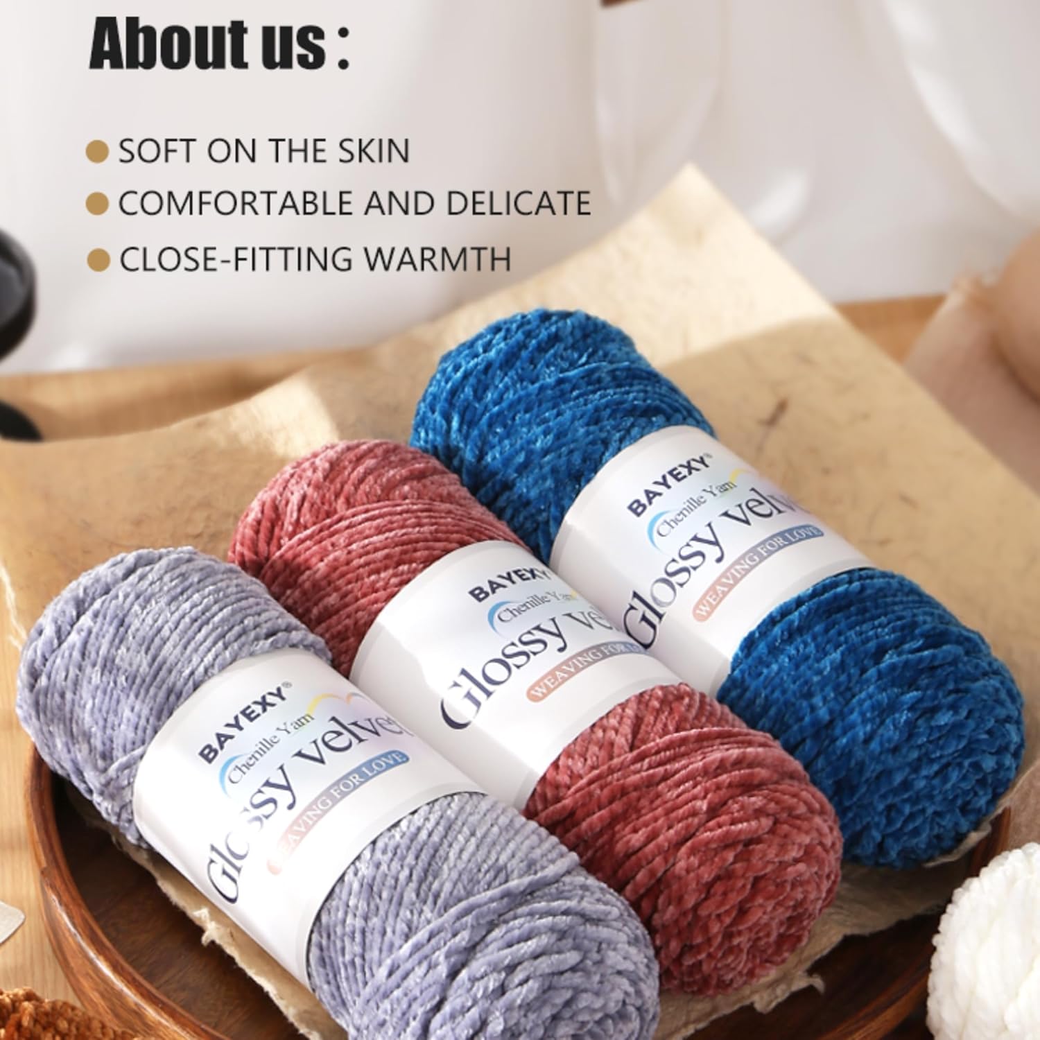 Highlights multiple key benefits of the yarn to appeal to knitters and crocheters looking for a high-quality, comfortable material.