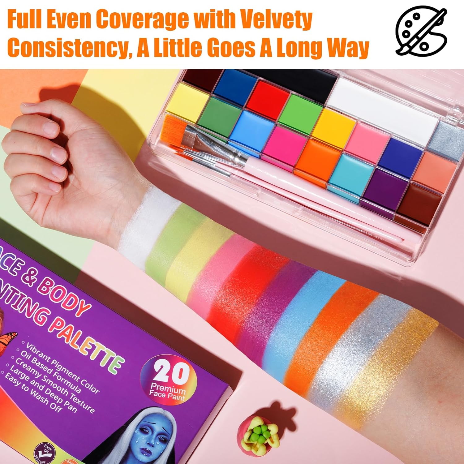 Highlights the product's ability to provide full, even coverage with a smooth texture, emphasizing that a small amount goes a long way.