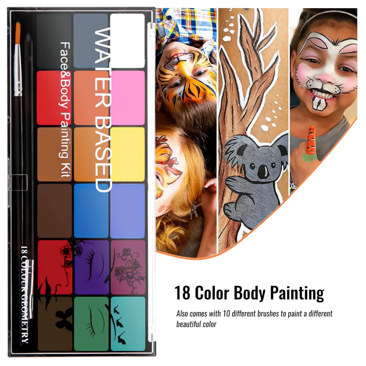 Secondary Images for Face Painting Kit Non-toxic Body Paint Washable 18 Colors Facepaint Makeup Kit for…