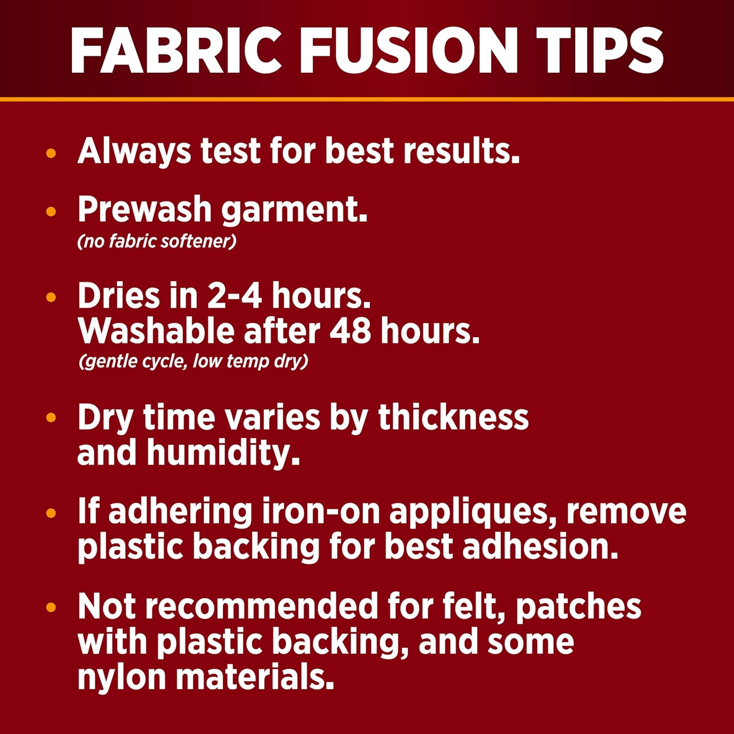 Provides step-by-step instructions on how to properly use and care for fabric fusion products, ensuring best results for the customer.