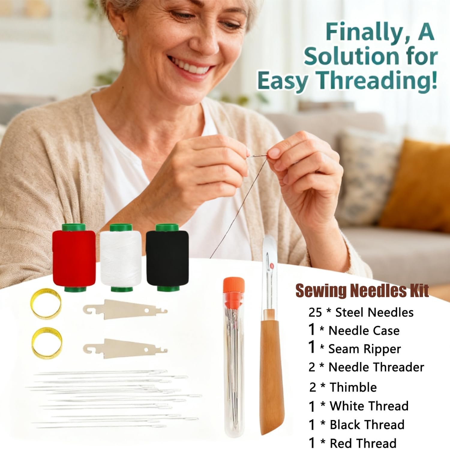 Secondary Images for 34PCS Big Eye Steel Sewing Needles Kit
