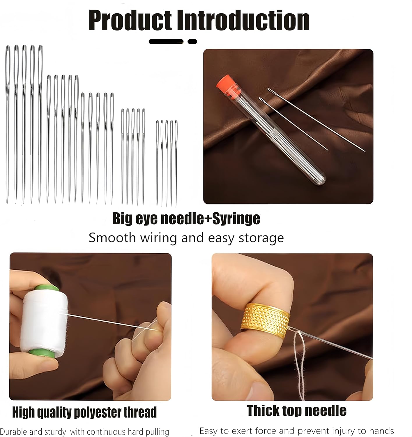 Secondary Images for 34PCS Big Eye Steel Sewing Needles Kit