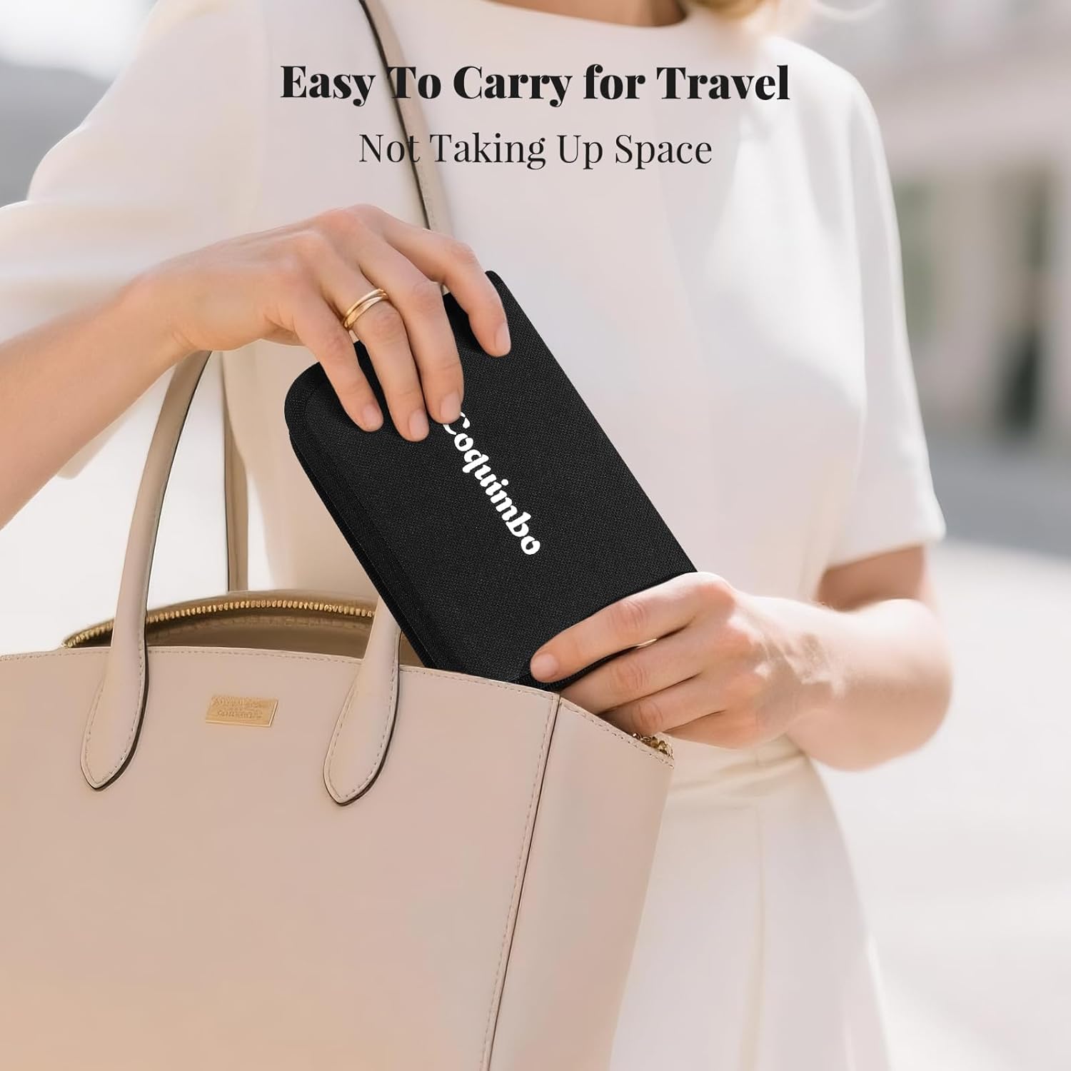 Demonstrates the product's portability and suitability for travel, emphasizing its compact size that doesn't take up much space in a bag.