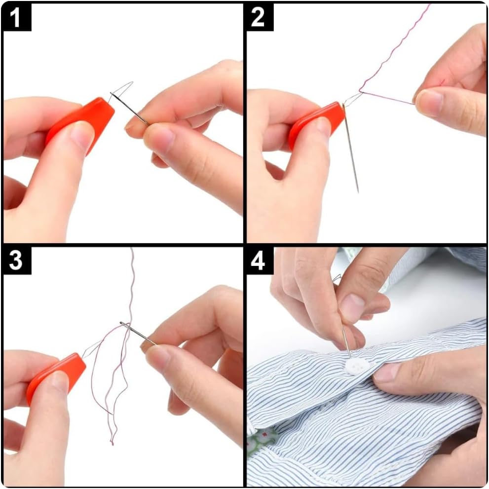 Demonstrates the step-by-step process of threading a needle and sewing, making it easy for customers to understand how to use the product.