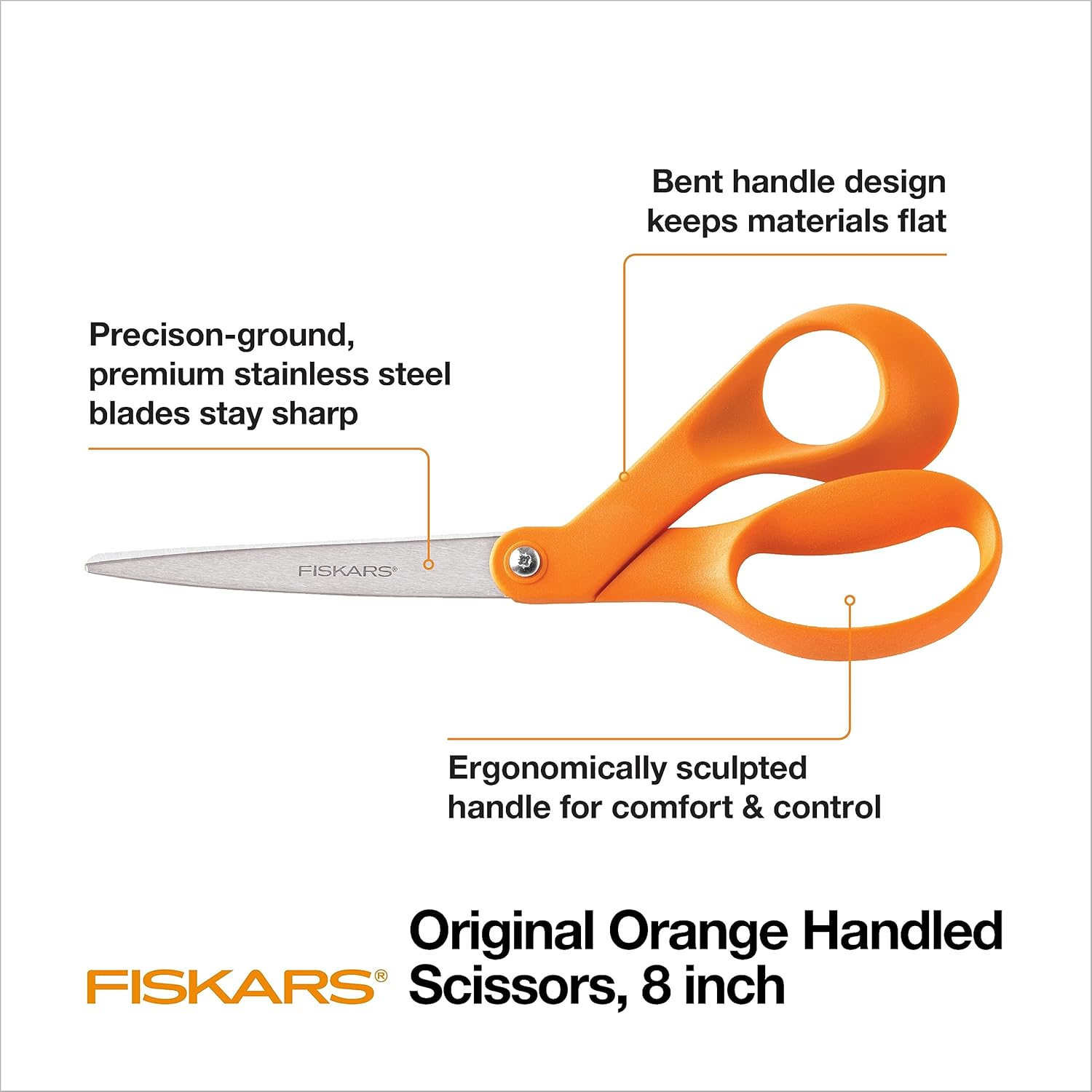 Highlights key features of the scissors to demonstrate quality, comfort, and functionality.