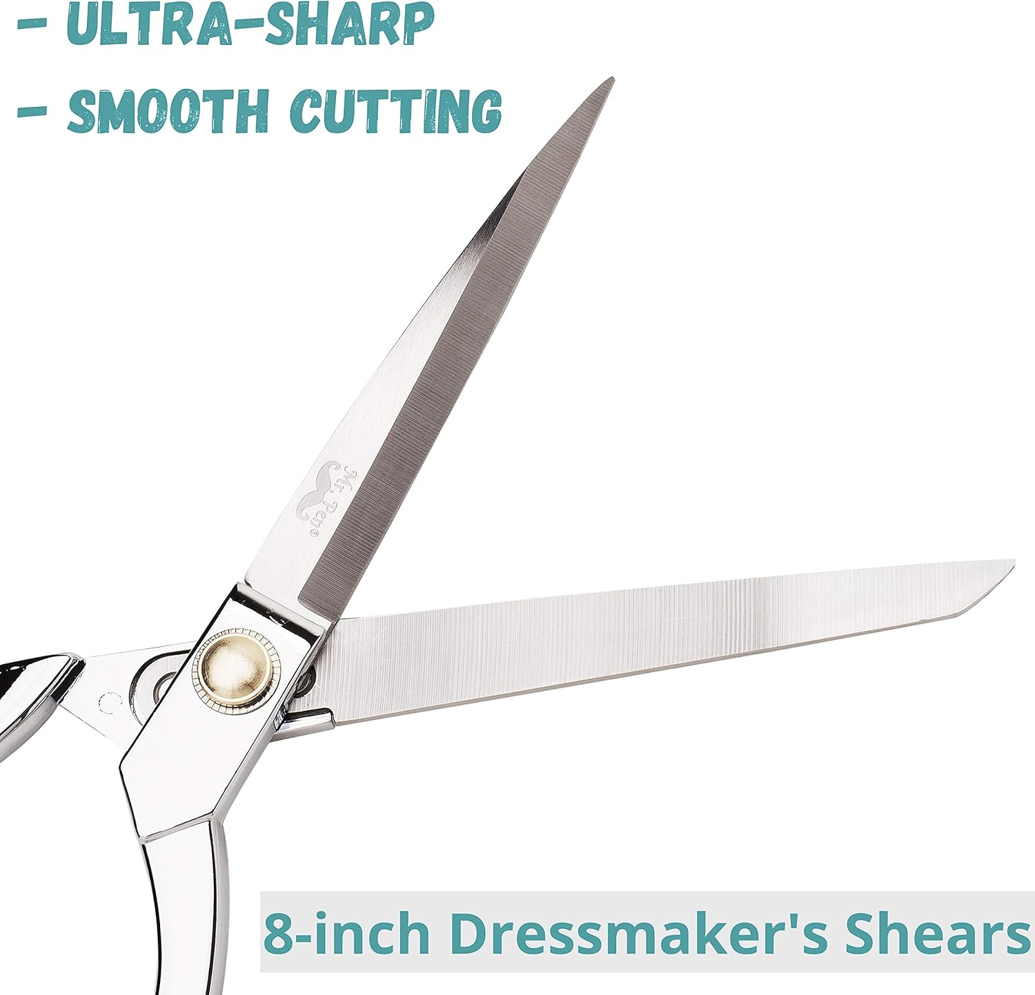Highlights the scissors' sharpness and smooth cutting ability to appeal to dressmakers and crafters looking for high-quality tools.