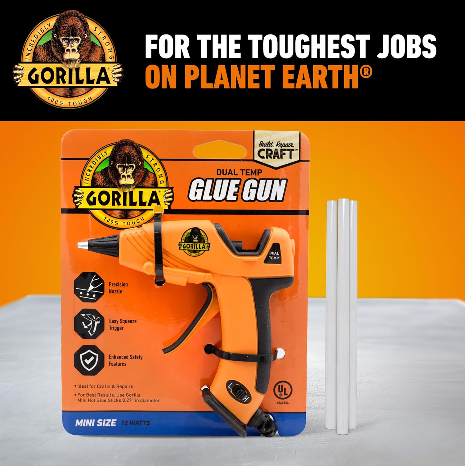 Highlights multiple key features of the glue gun to demonstrate its ease of use, precision, and safety for various crafting and repair tasks. Points out specific components and features of the glue…