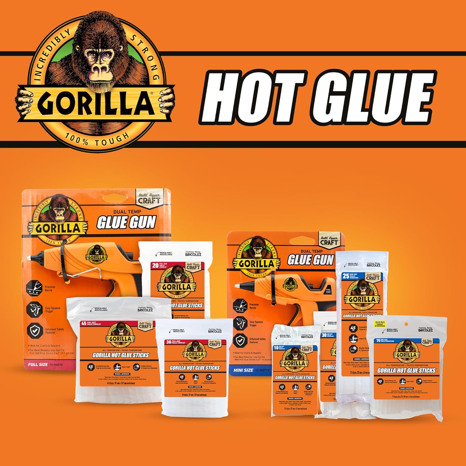Secondary Images for Gorilla Hot Glue Gun Kit (Pack of 1 Full Size Hot Glue Gun and 45 Sticks)