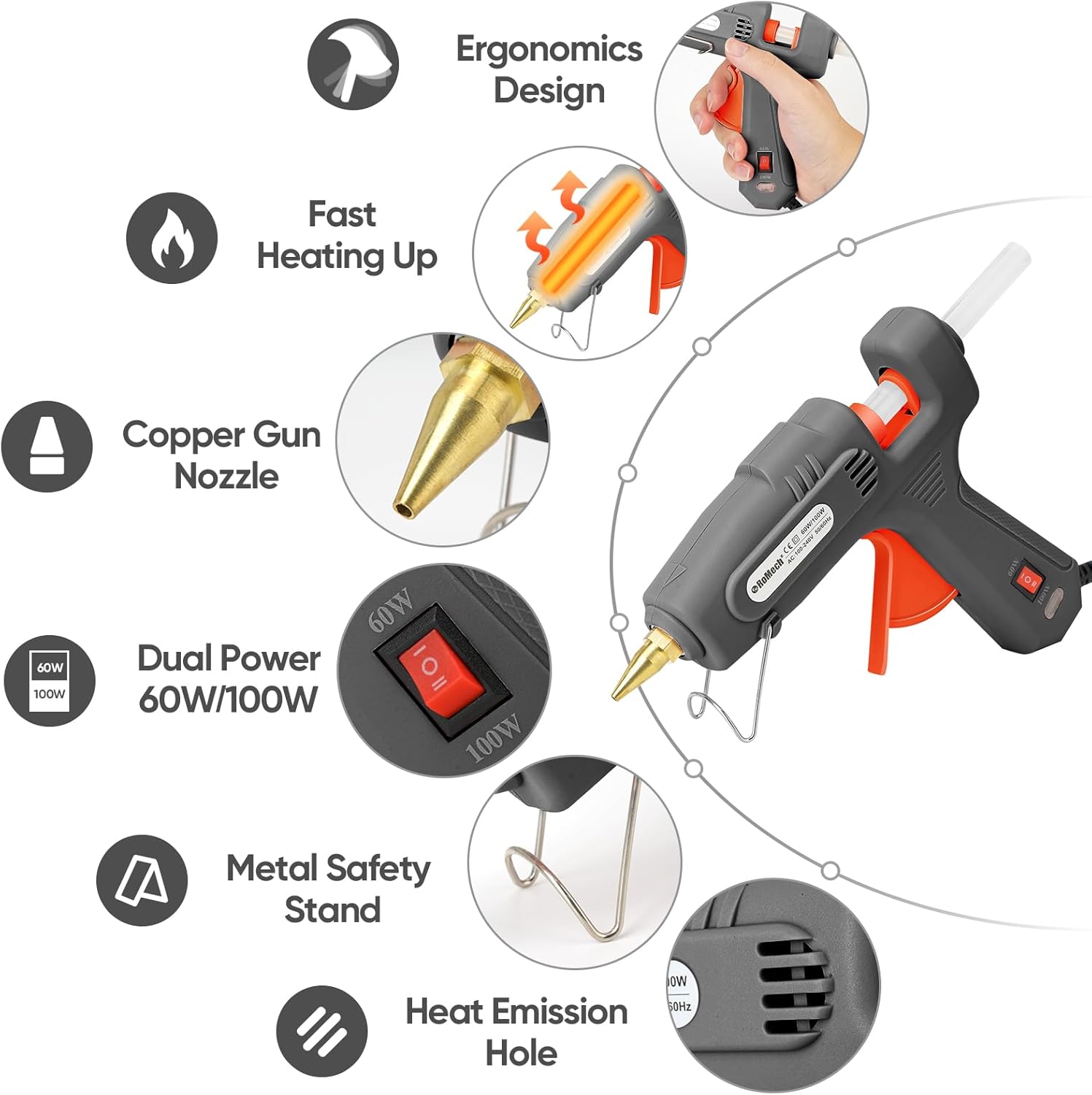 Secondary Images for ROMECH Full Size Hot Glue Gun with 60/100W Dual Power and 21 Hot Glue Sticks (7/16")