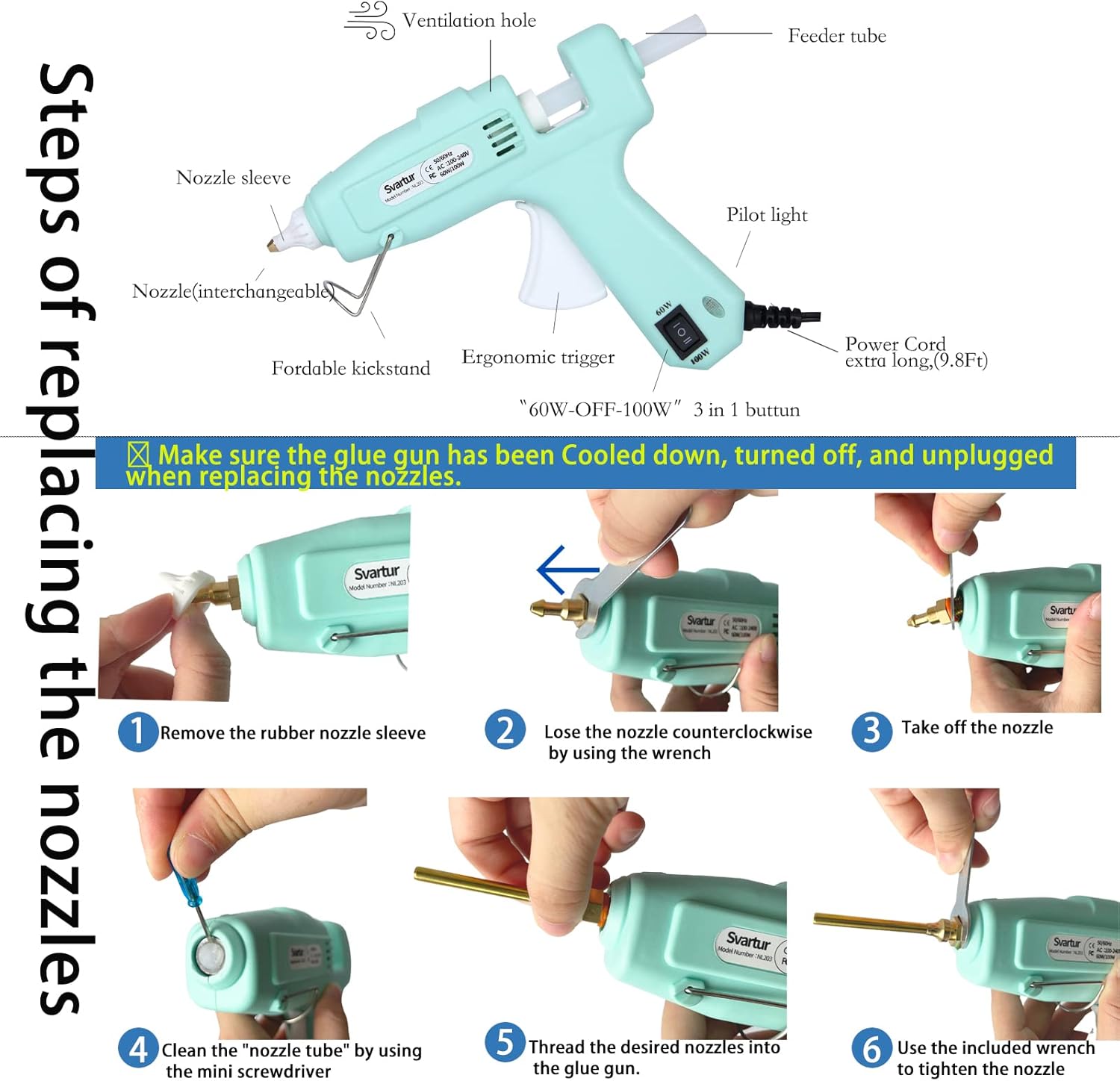 Secondary Images for Full Size Hot Glue Gun Kit with 60W/100W/OFF Switch
