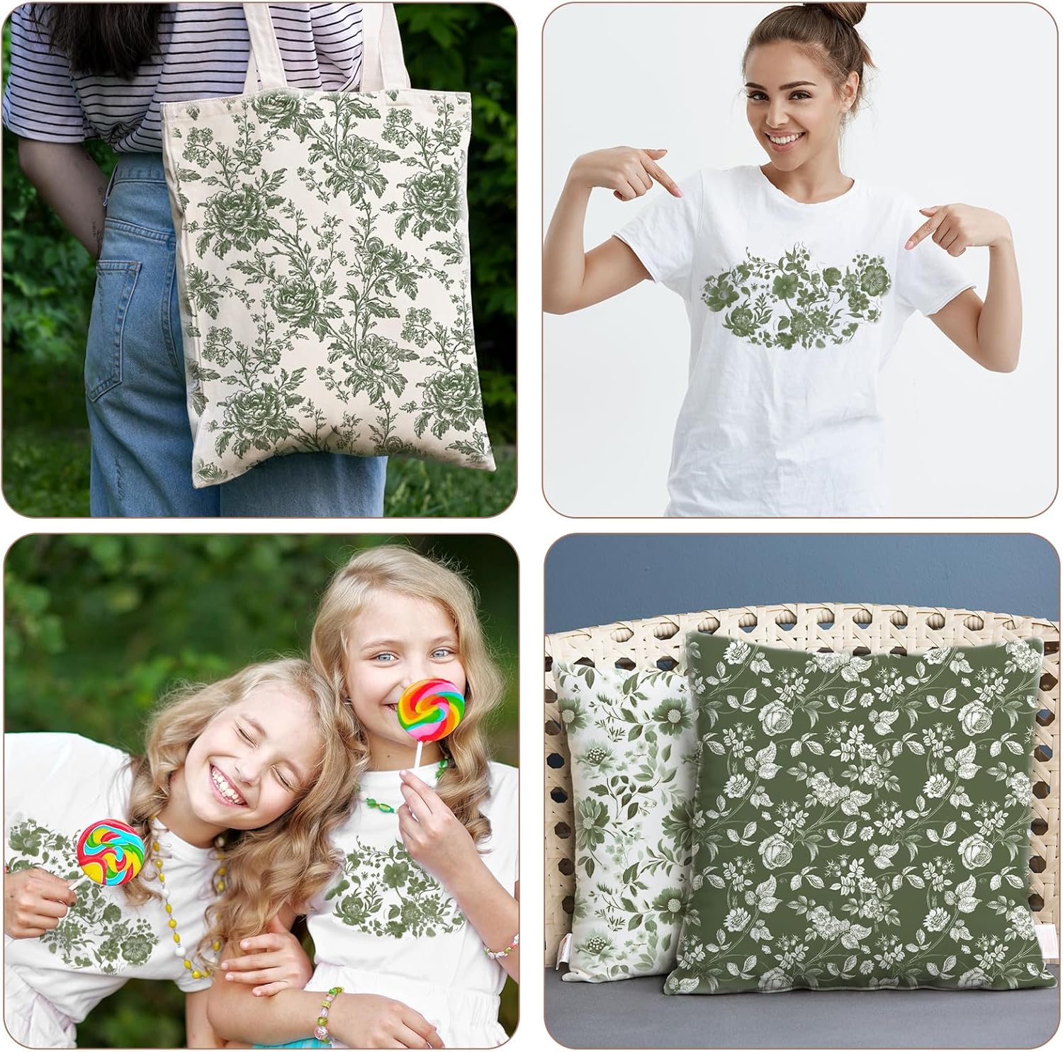 Showcases how the floral pattern design can be applied to various products like tote bags, t-shirts, and pillows, demonstrating its versatility and appeal…