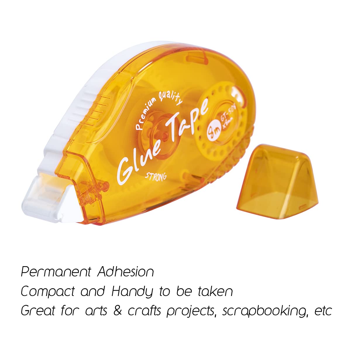 Highlights the product's permanent adhesive quality, emphasizing its strength and reliability for various projects. Demonstrates the product's small, portable size, making it convenient for users to…