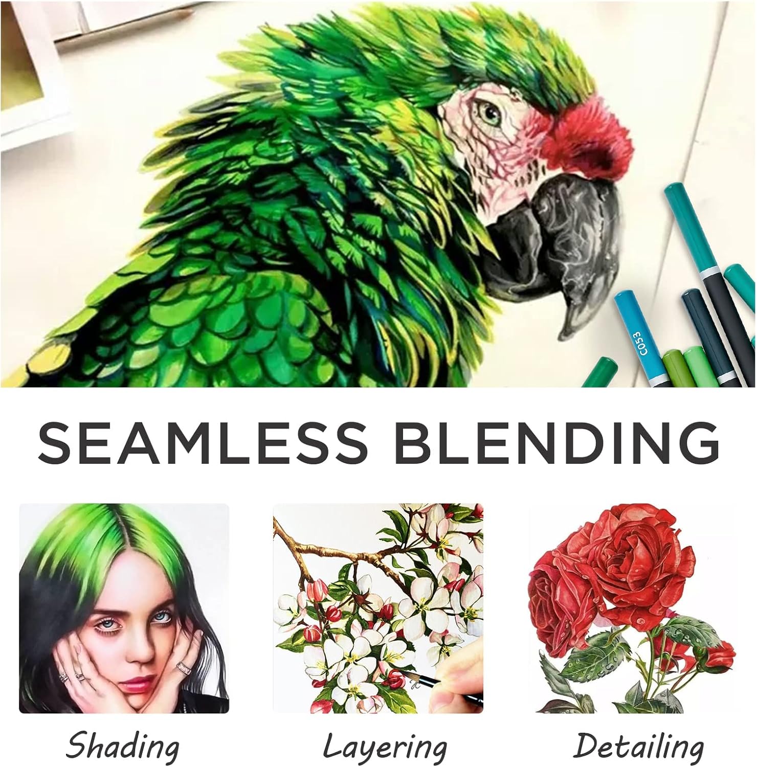 Demonstrates the product's ability to create smooth color transitions and detailed artwork, appealing to artists and hobbyists.