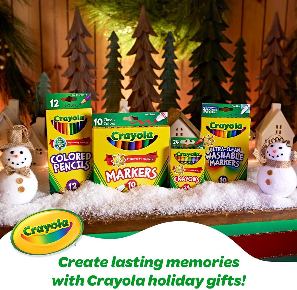 Promotes Crayola products as ideal holiday gifts for creating lasting memories during the festive season. Showcases the variety of Crayola products available…