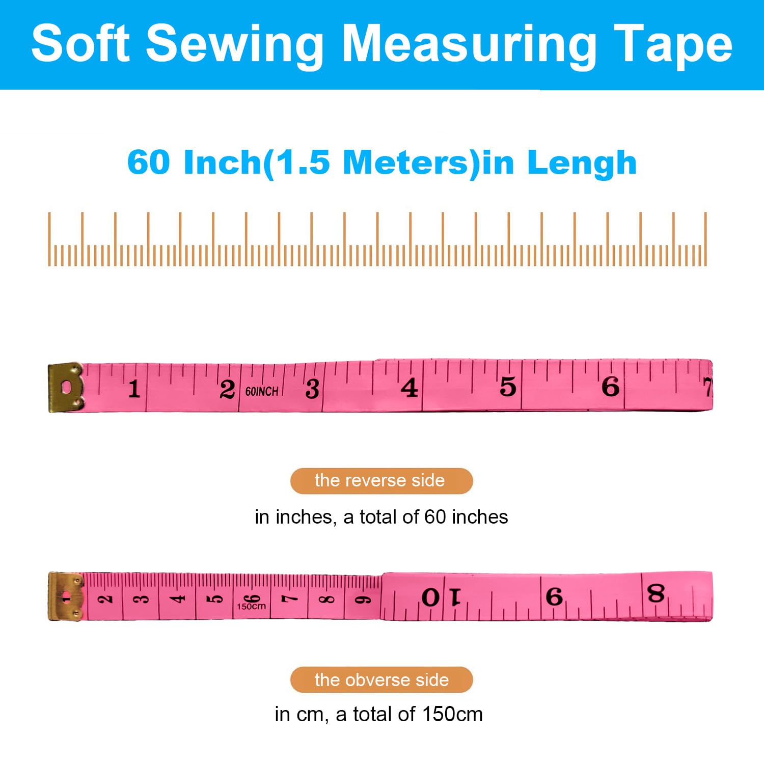 Shows the exact length of the measuring tape in both inches and centimeters, helping customers understand its size and measurement capacity.
