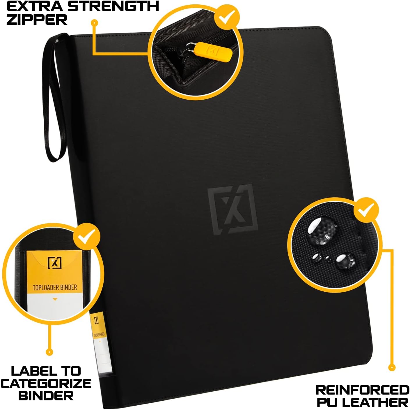 Highlights multiple durability and organizational features of the binder to demonstrate its quality and practicality.