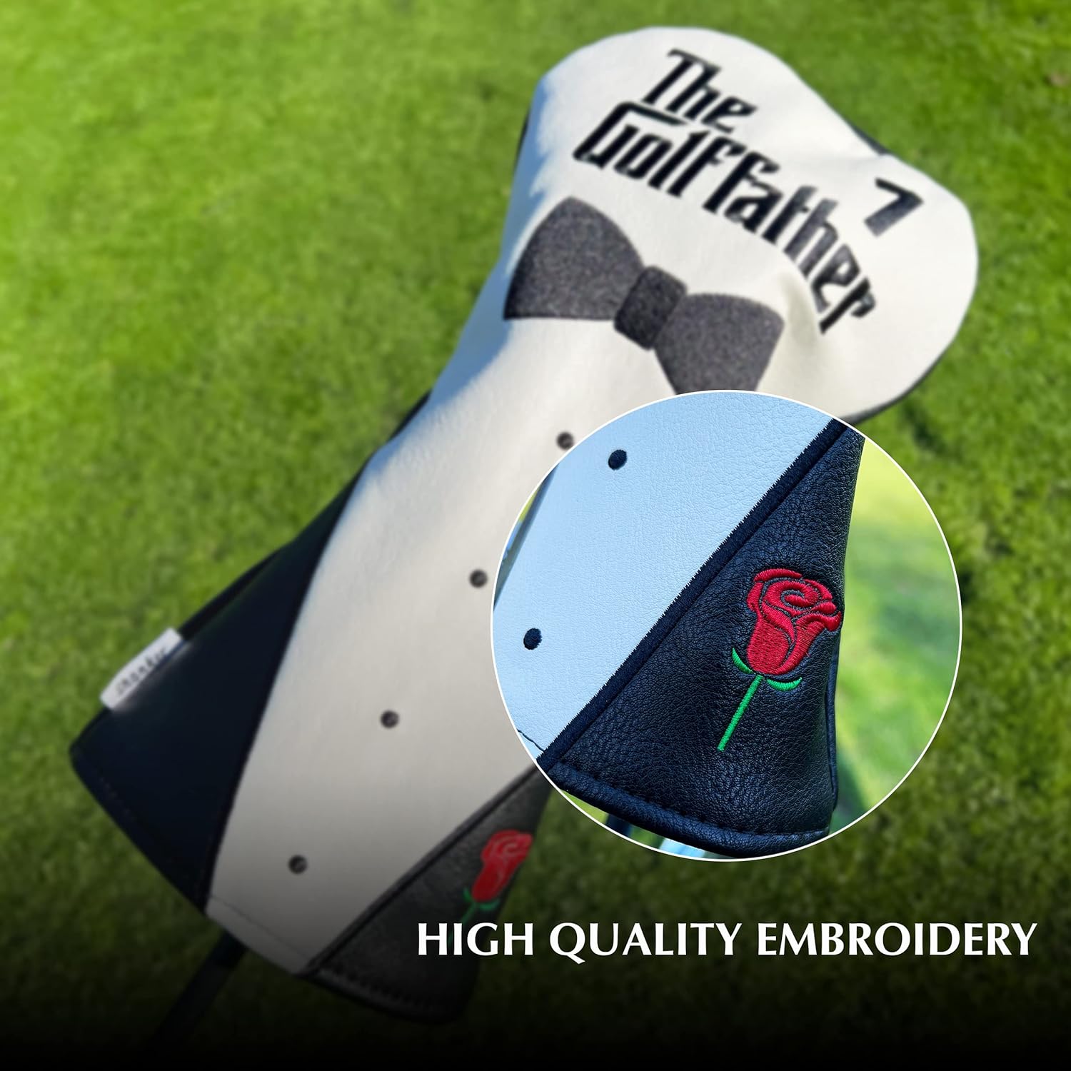To highlight the premium embroidery feature of the golf club cover, demonstrating attention to detail and quality craftsmanship