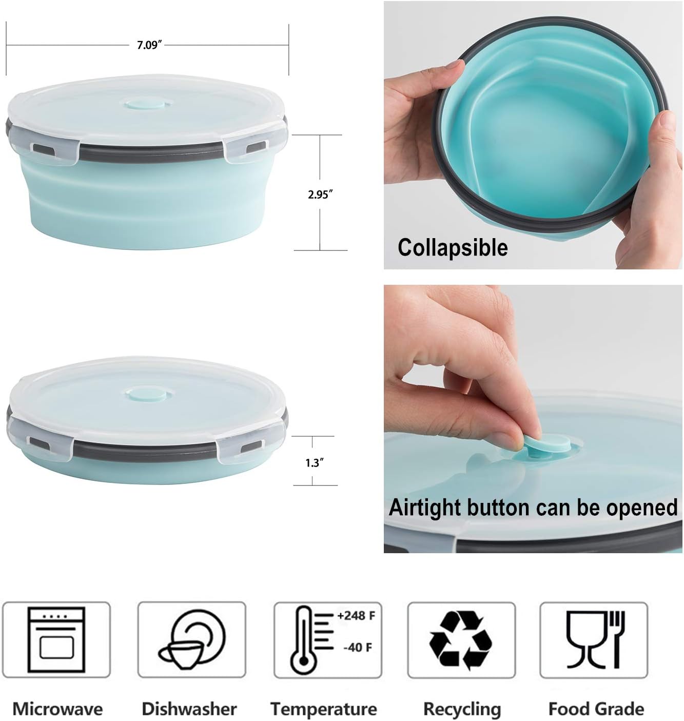 Secondary Images for COLORCORAL Camping Bowl with Lid Collapsible Silicone Bowl and Foldable Stainless Steel…