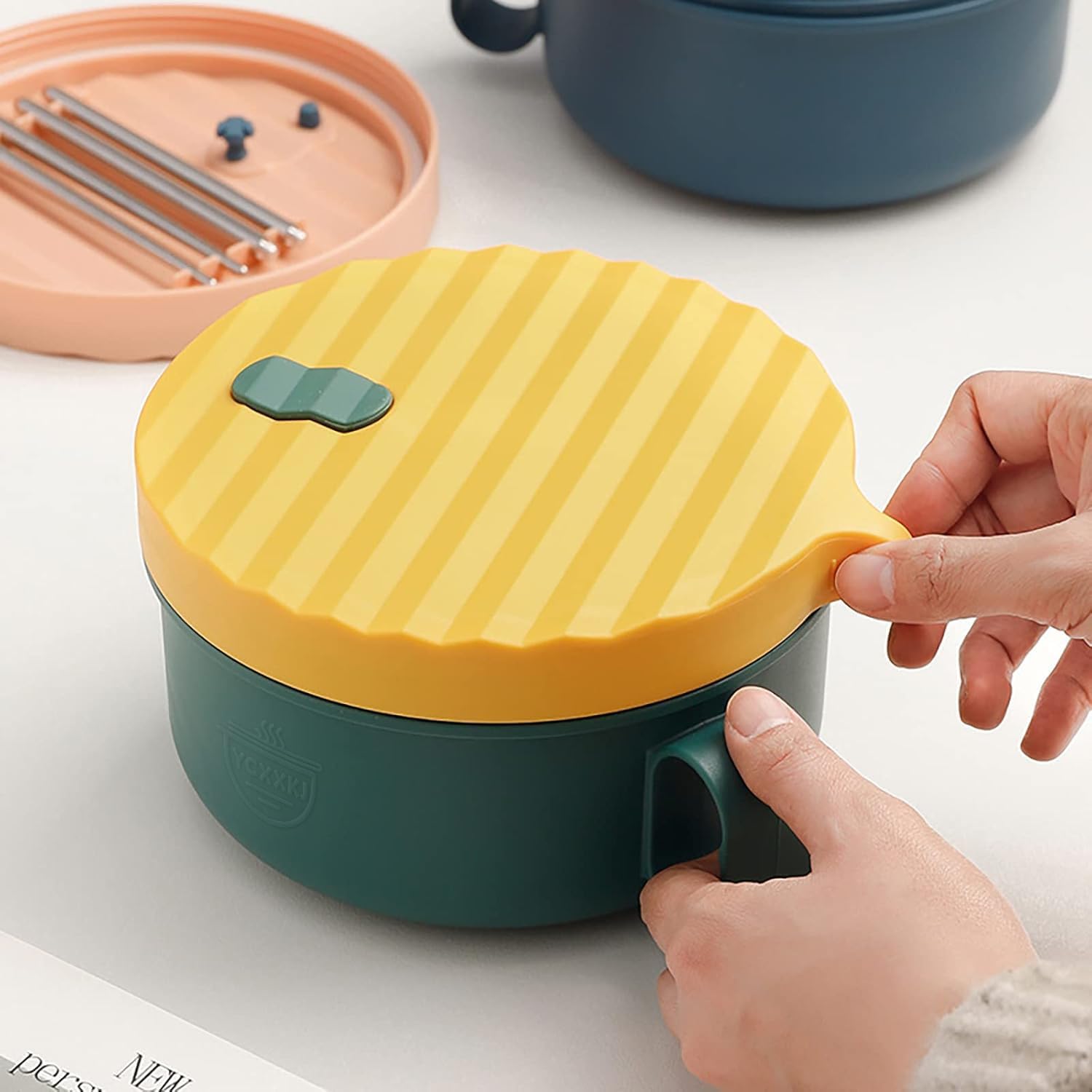 Secondary Images for Microwave Ramen Bowl Ramen Cooker with Handles Noodle Bowls with Lid and Chopsticks…