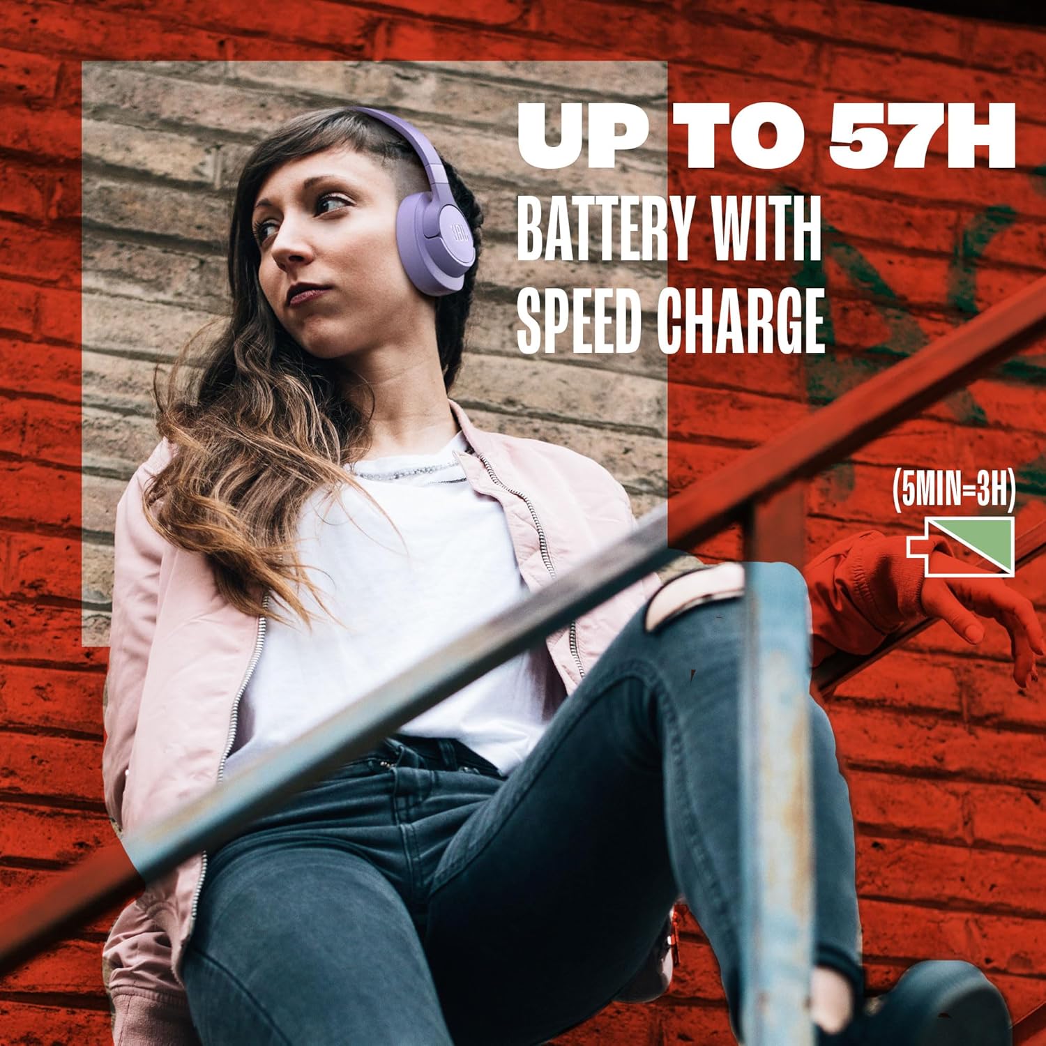 Highlights the product's impressive battery life and quick charging capability to appeal to users who value long-lasting and convenient audio experiences.