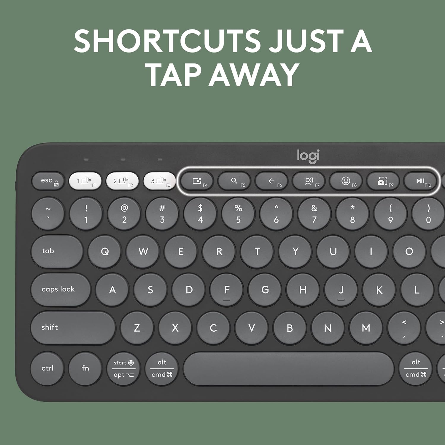 Highlights the keyboard's shortcut functionality to emphasize ease of use and efficiency.