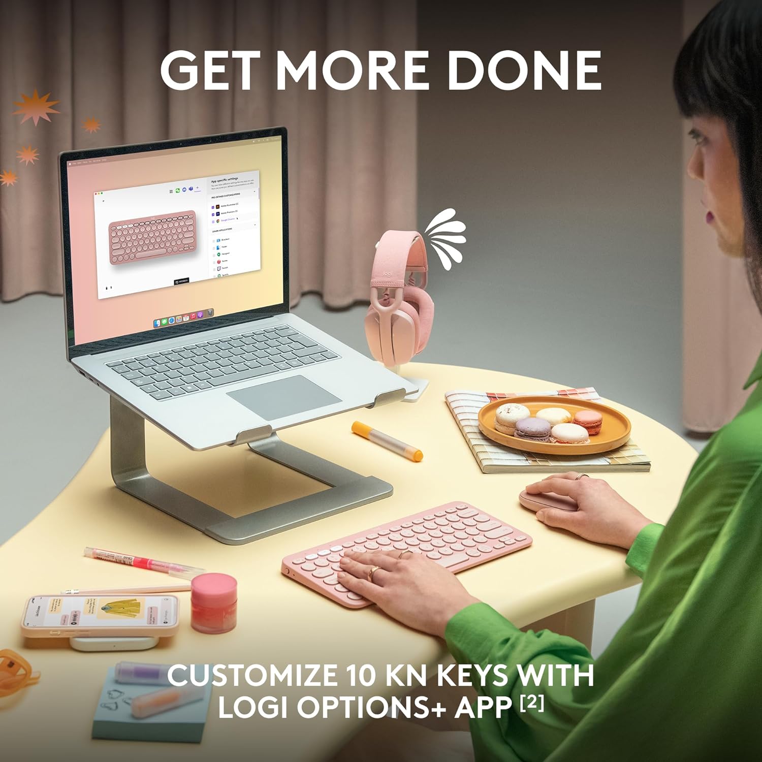 Highlights the keyboard's customizable keys and how they can help users be more productive and efficient.