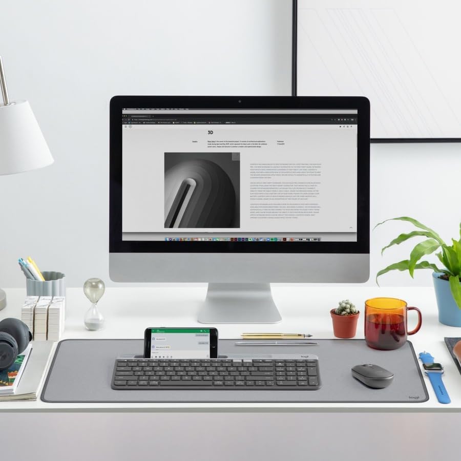 Shows the product in a real-world context of a clean, organized home office desk setup to demonstrate how it integrates into a productive workspace.