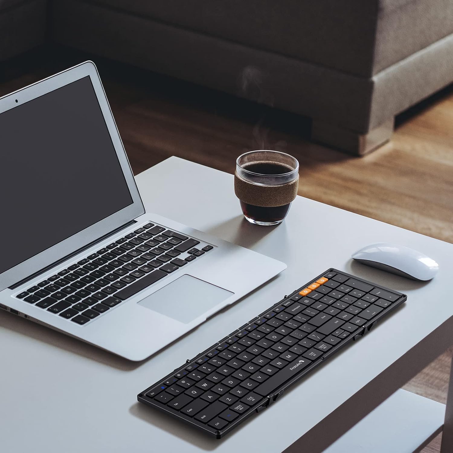 Shows the product in a realistic home office environment to demonstrate how it integrates into a workspace.
