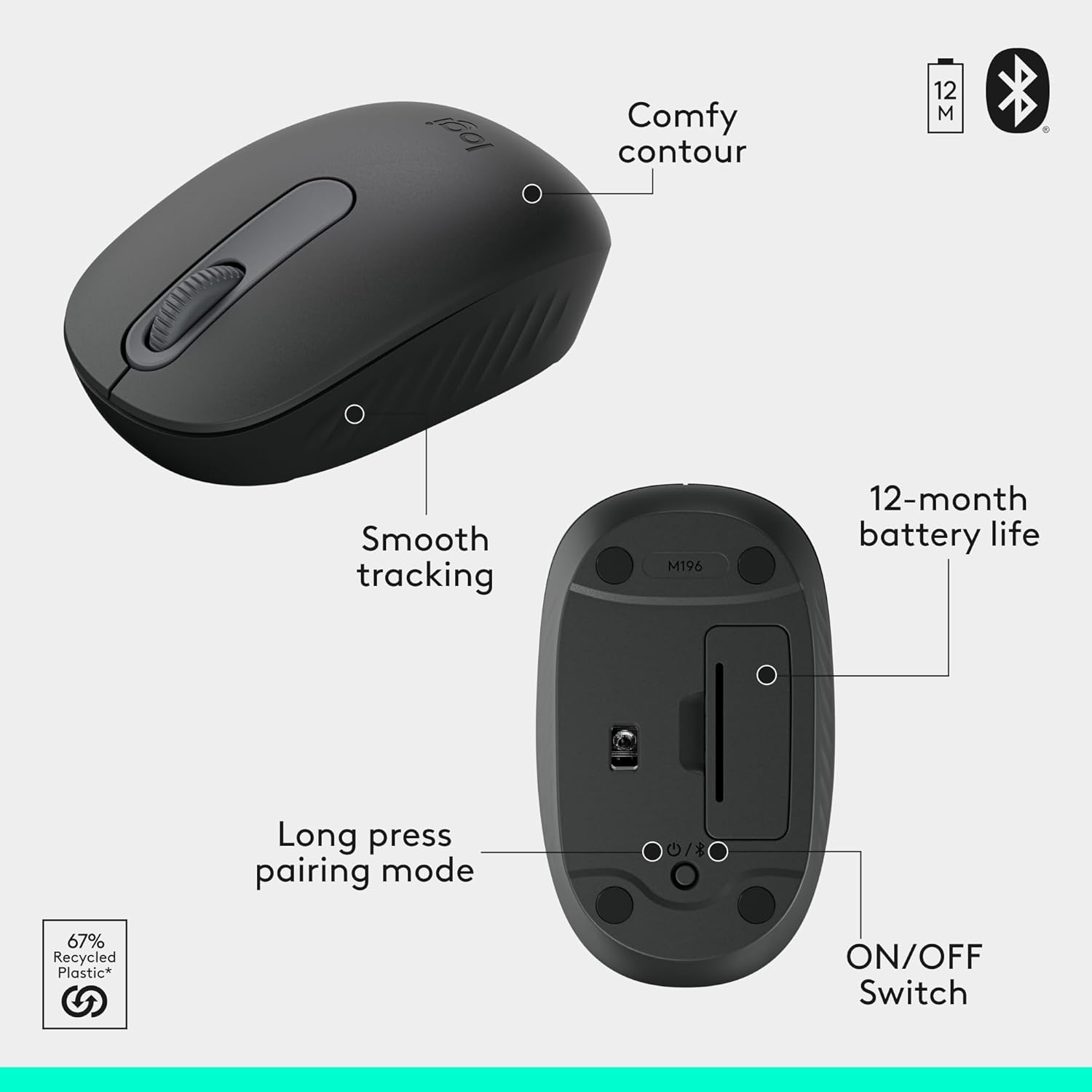 Highlights key features of the mouse including its comfortable shape, long battery life, and Bluetooth connectivity to showcase its user-friendly design and…