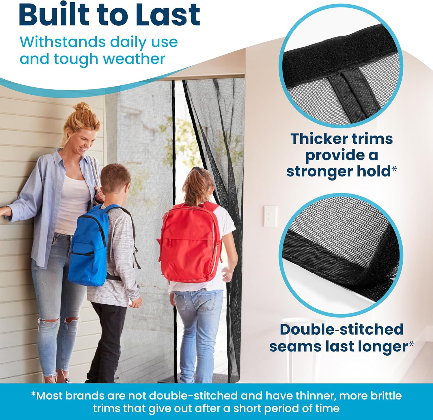 Highlights multiple durability features of the product to reassure customers it will withstand daily use and tough weather conditions.