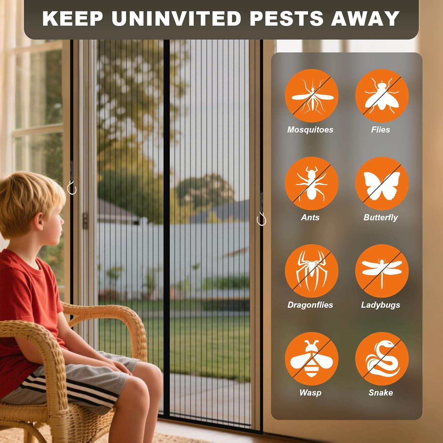 Highlights the product's ability to keep various pests out of the home, providing peace of mind and comfort to homeowners.