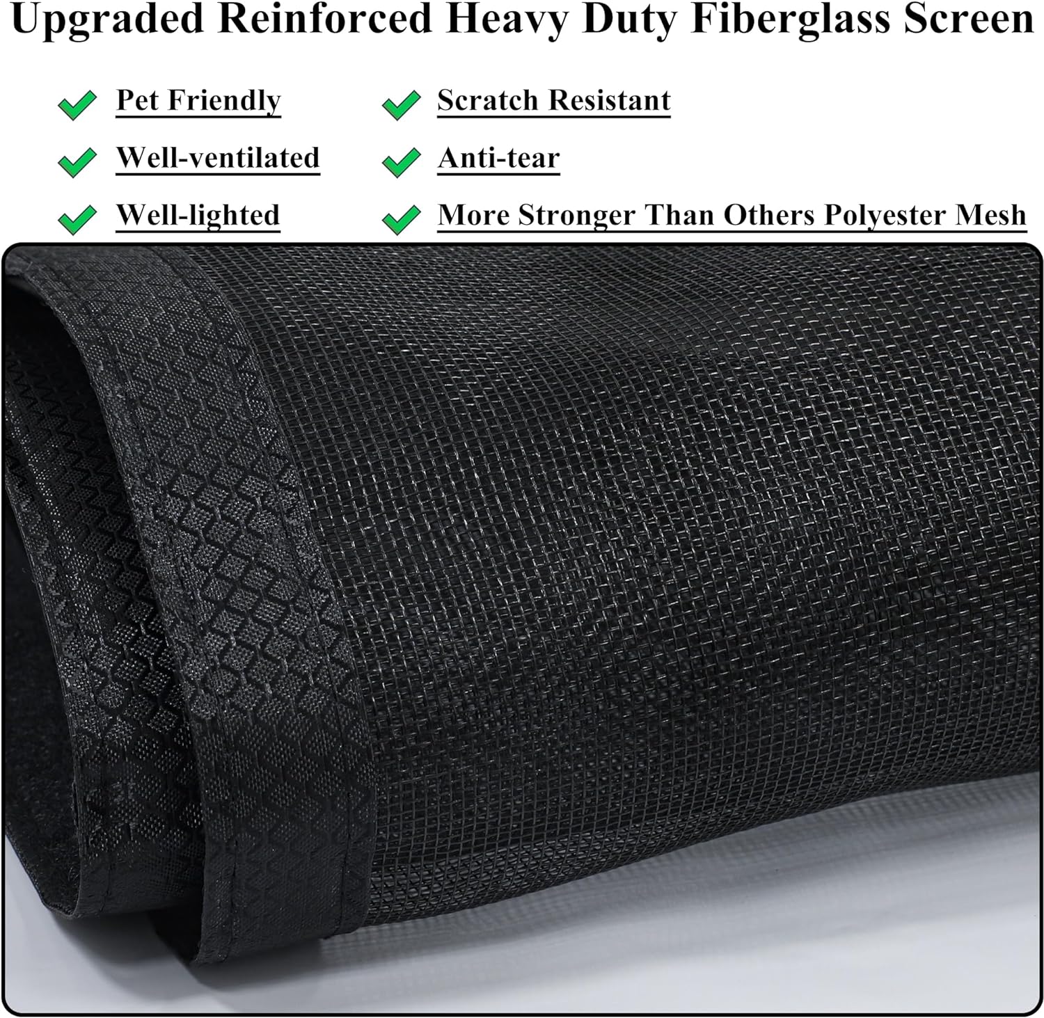 Highlights multiple beneficial features of the upgraded fiberglass screen to demonstrate its superiority and versatility for various uses.