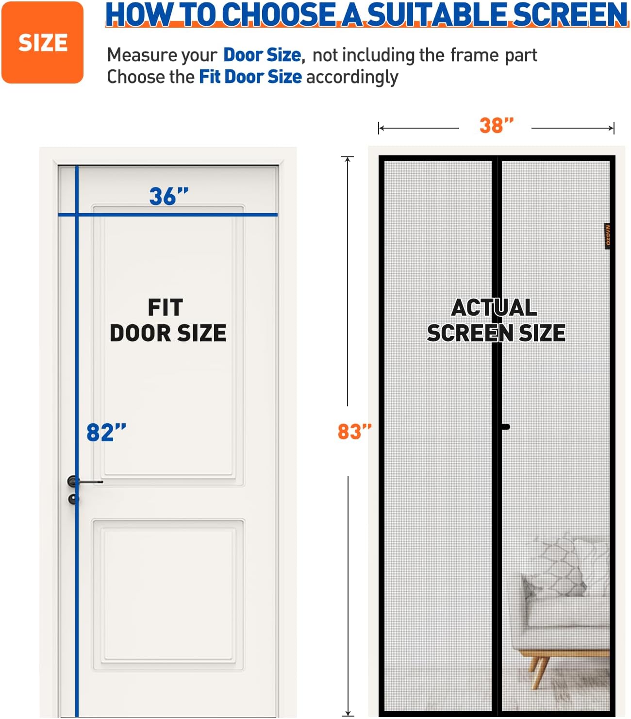 Instructs customers on how to properly measure their door to select the correct screen size.