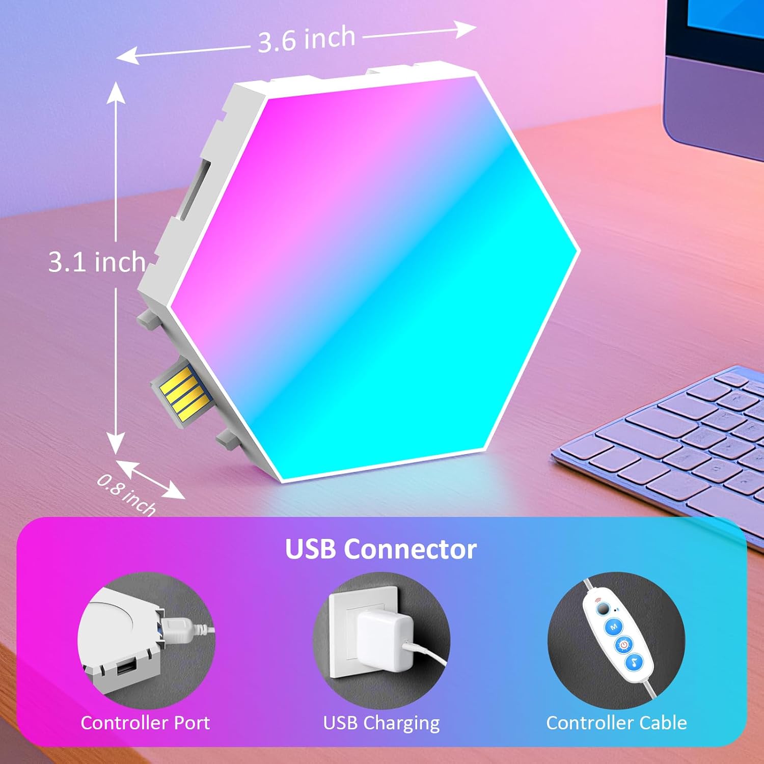 Provides exact measurements of the product to show its compact size and help customers understand how it will fit in their space. Highlights the USB connectivity options to reassure customers about…