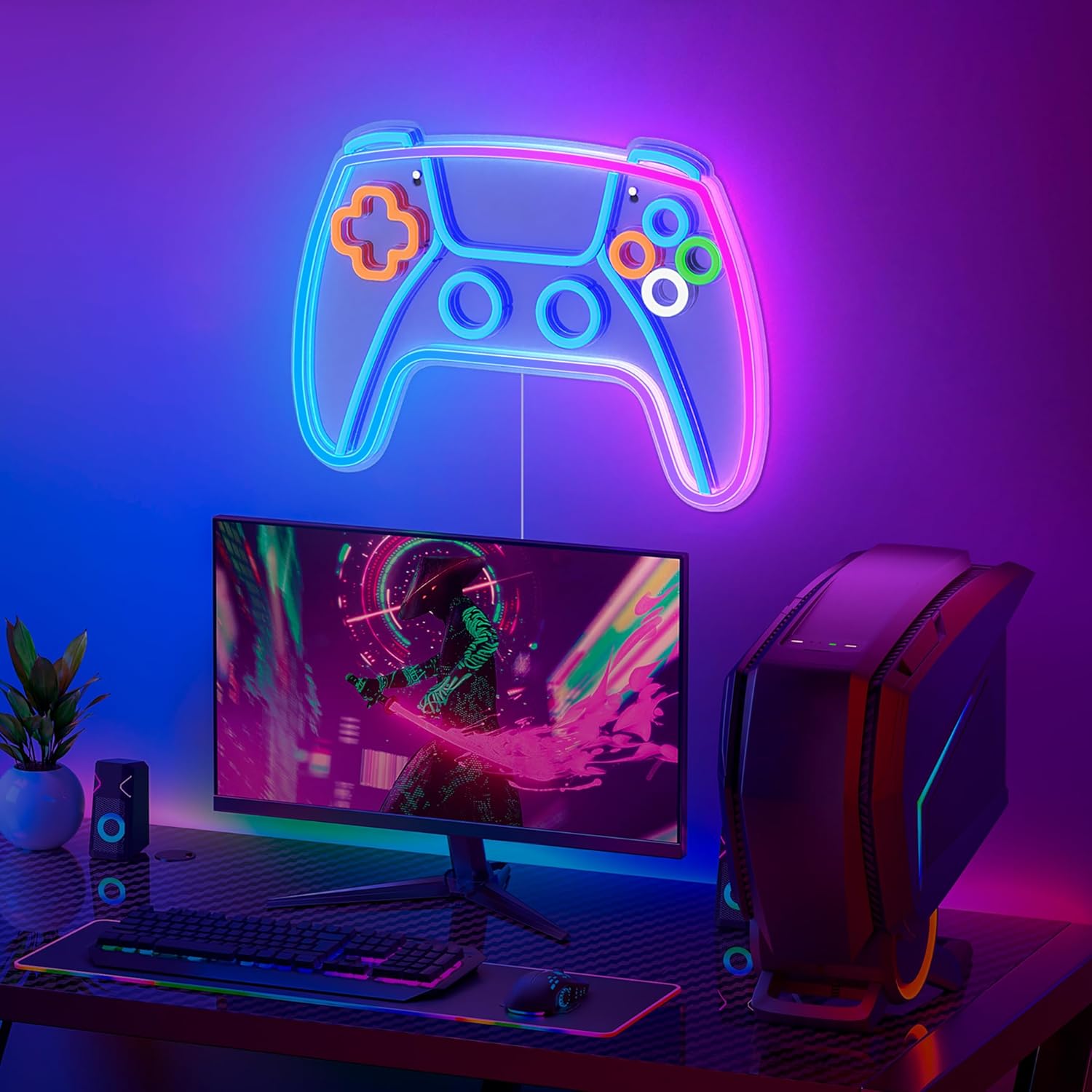 Highlights the product's eye-catching neon design to appeal to gamers looking for stylish gaming accessories.