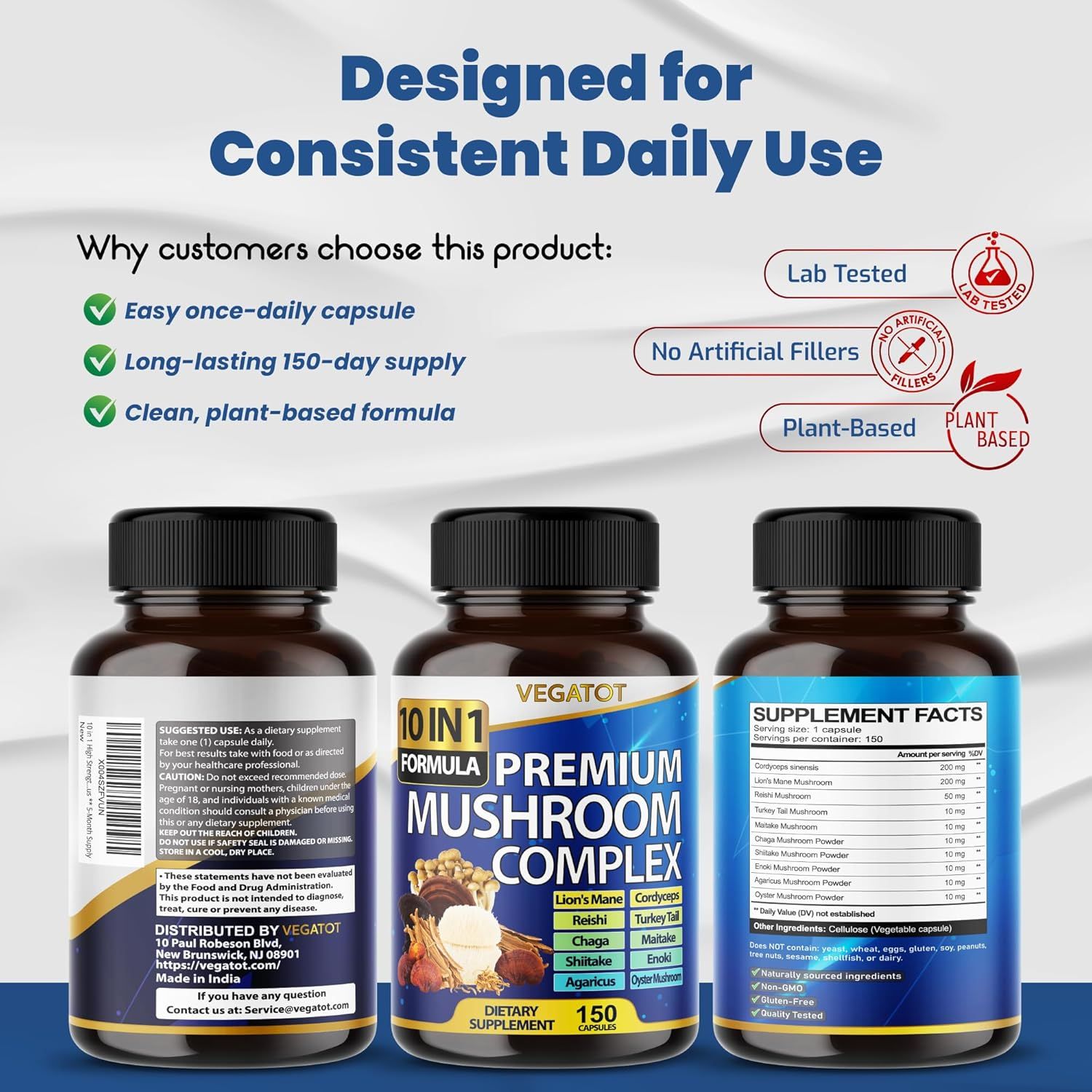 Highlights multiple key benefits of the product to convince customers of its value and quality. Reassures customers about the product's safety and natural ingredients.