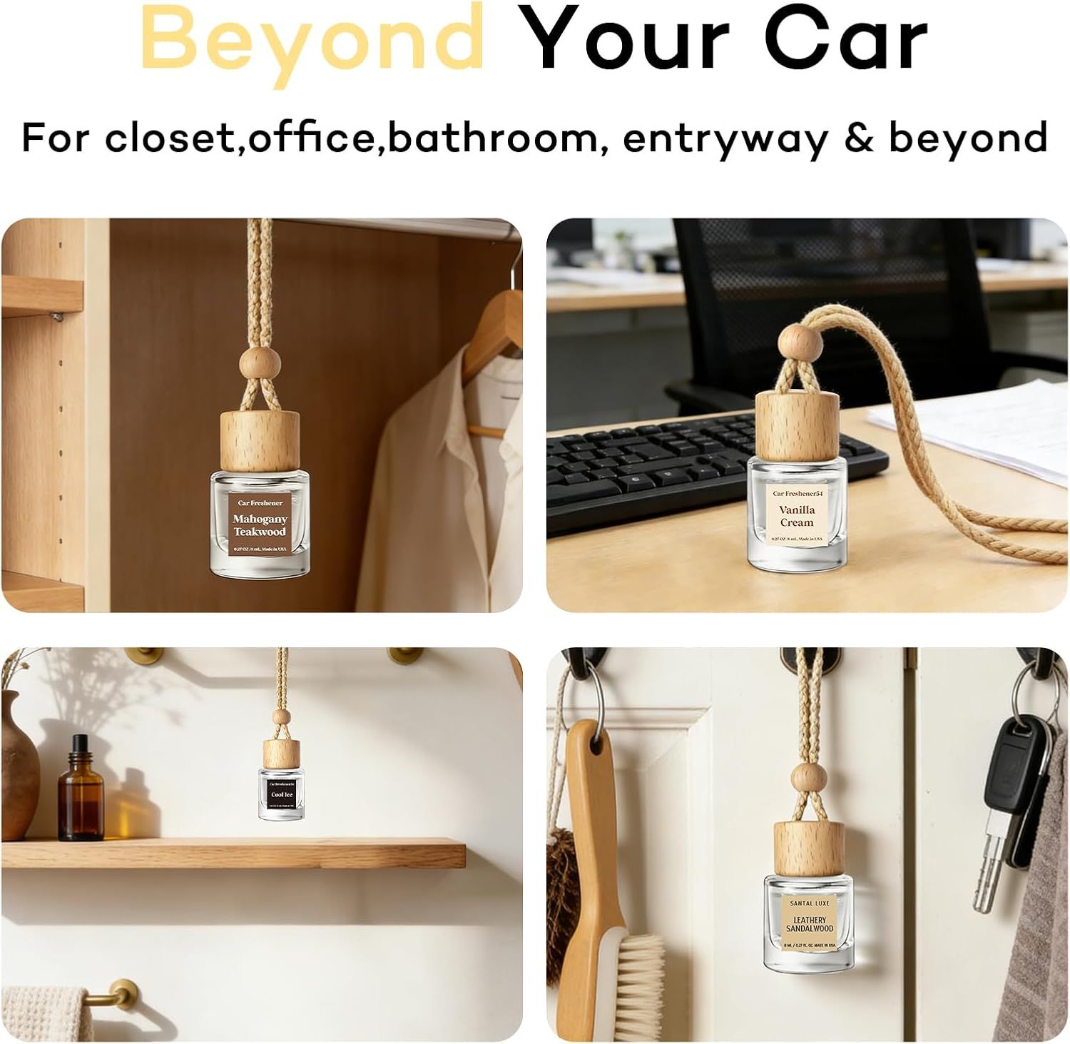 Demonstrates the versatility of the product by showing it can be used in various locations beyond just a car.