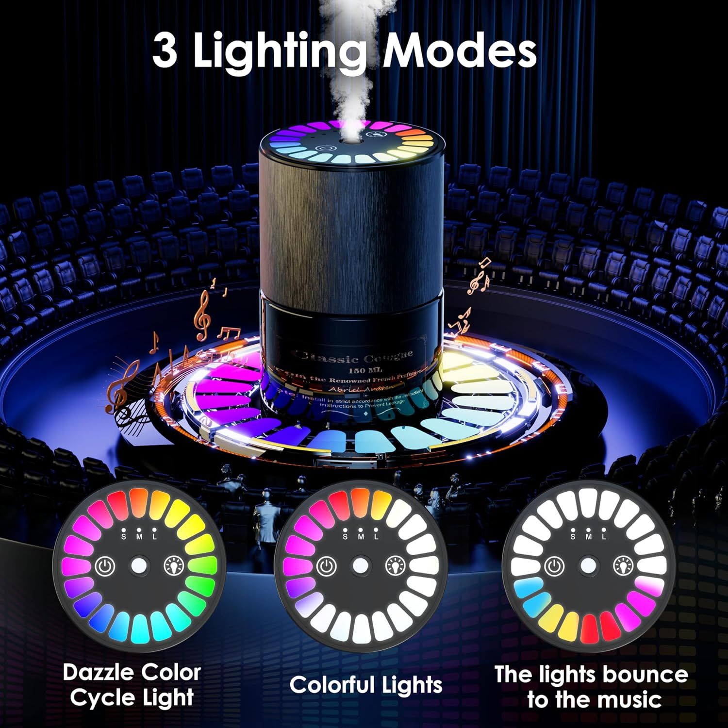 Showcases the product's versatile lighting features and ability to sync with music, highlighting its entertainment value.