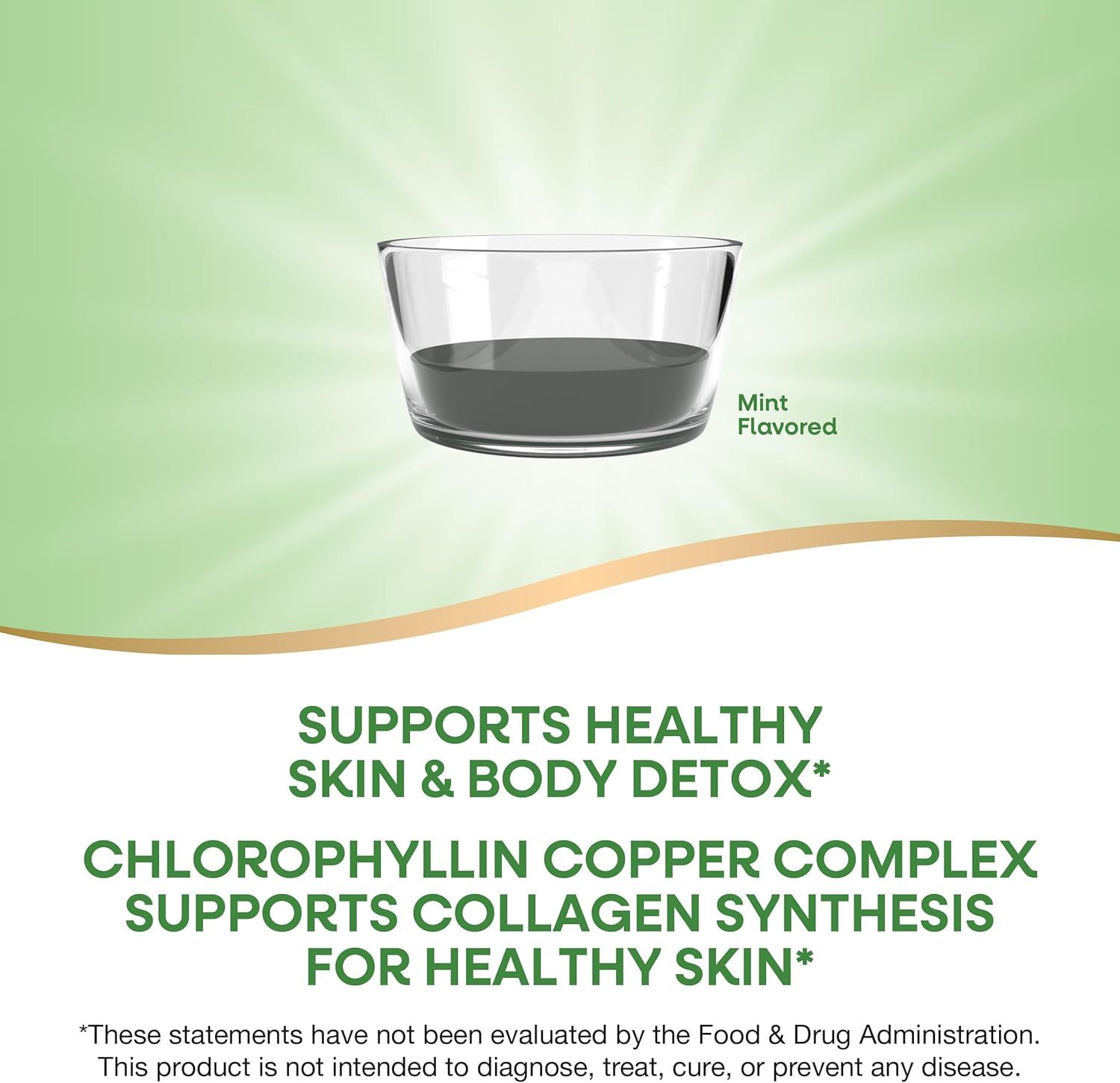 Highlights the product's ability to support healthy skin and body detoxification, emphasizing its key benefit to potential customers.