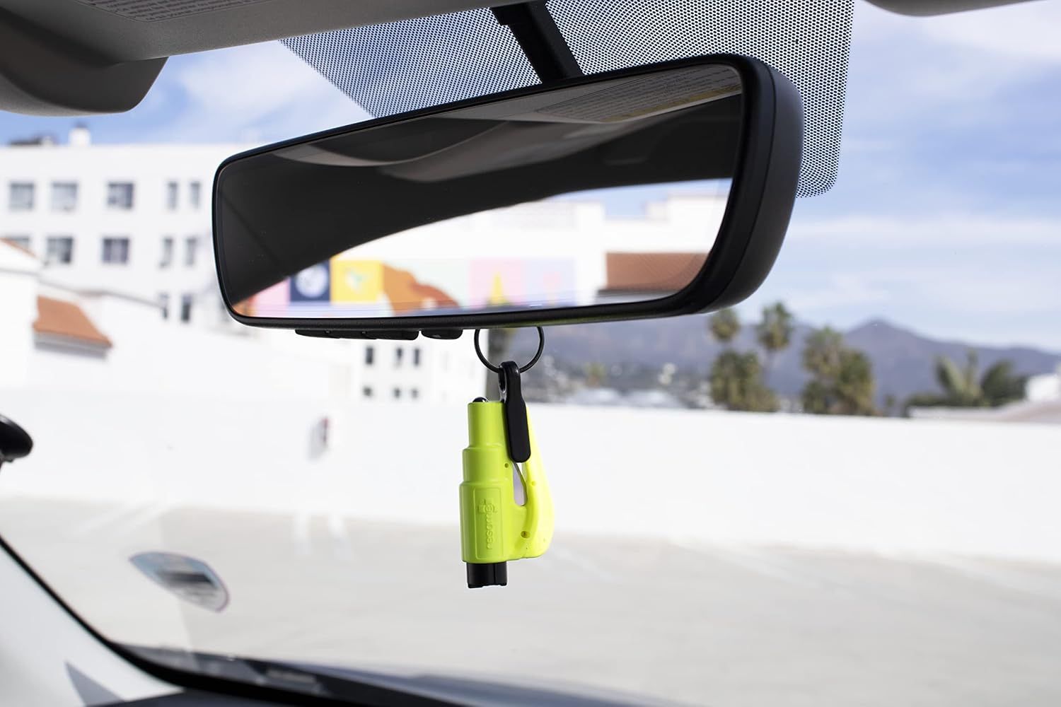 Highlights the product's role as a safety device for breaking car windows in emergencies.