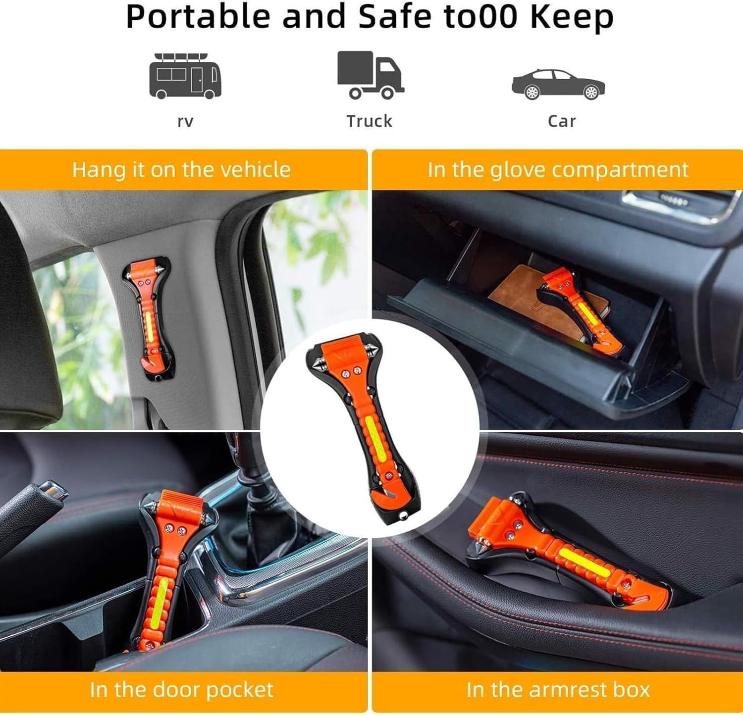 Demonstrates various ways to store and access the safety tool in different types of vehicles, emphasizing its portability and convenience. Shows that the safety tool is compatible with multiple…