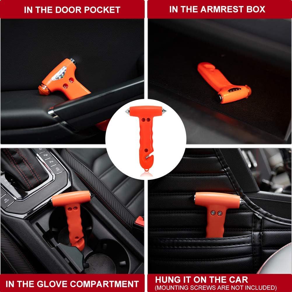 Demonstrates various places in a car where the safety tool can be conveniently stored and accessed.